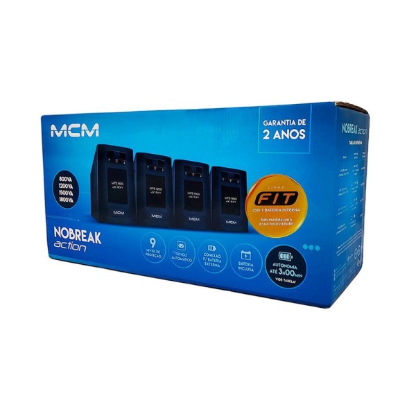 Encontraproduto.com.br - Nobreak Mcm 1200va, Ups 1200 Action Fit, Mono 115v-127v, Saída 115v, 6t, 1x Bat. 12v-7ah - Ups0251