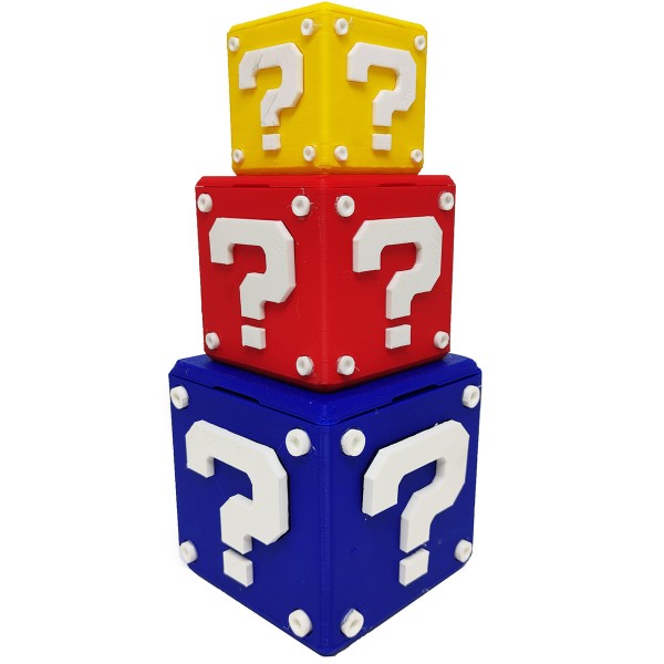 Encontraproduto.com.br - Kit Cubos 3D Interrogação Mario Conjunto Geek Decoração Porta Objeto
