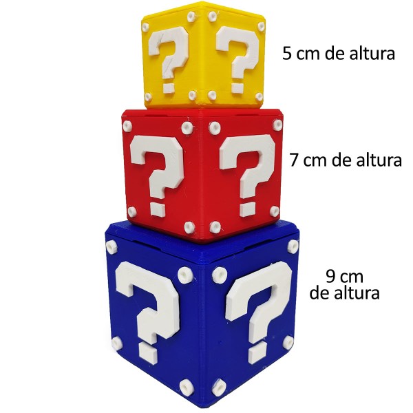Encontraproduto.com.br - Kit Cubos 3D Interrogação Mario Conjunto Geek Decoração Porta Objeto