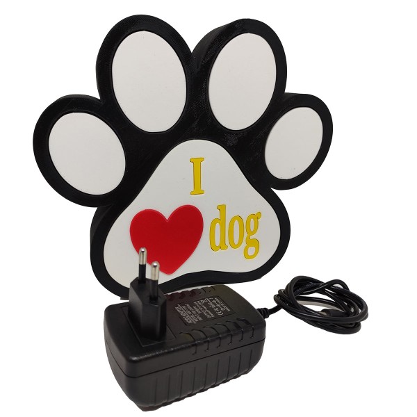 Encontraproduto.com.br - Luminária Pet Pata de Cachorro Dog 21cm Led Abajur Mesa 3D com Fonte