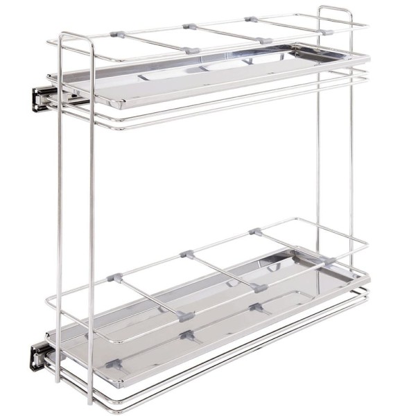 Encontraproduto.com.br - Porta Temperos Suporte Condimentos Deslizante Aço Inox Com Bandeja Aramado Embutir 2 Níveis