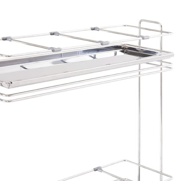 Encontraproduto.com.br - Porta Temperos Suporte Condimentos Deslizante Aço Inox Com Bandeja Aramado Embutir 2 Níveis