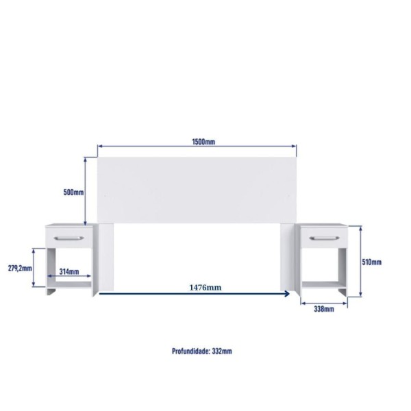 Encontraproduto.com.br - Cabeceira Com 2 Mesas De Apoio Ca41 Decibal Branco Branco