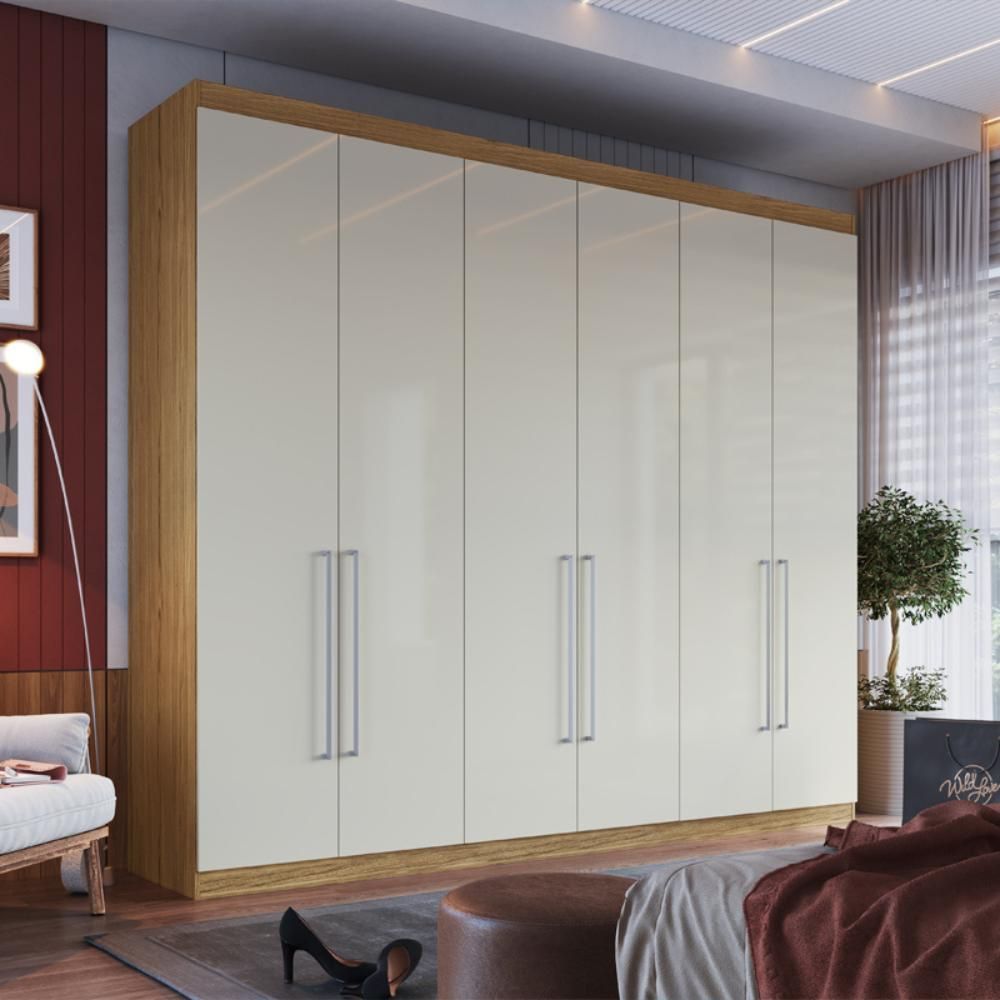 Encontraproduto.com.br - Guarda-roupa Casal 6 Portas 6 Gavetas Naturalle/cristalo
