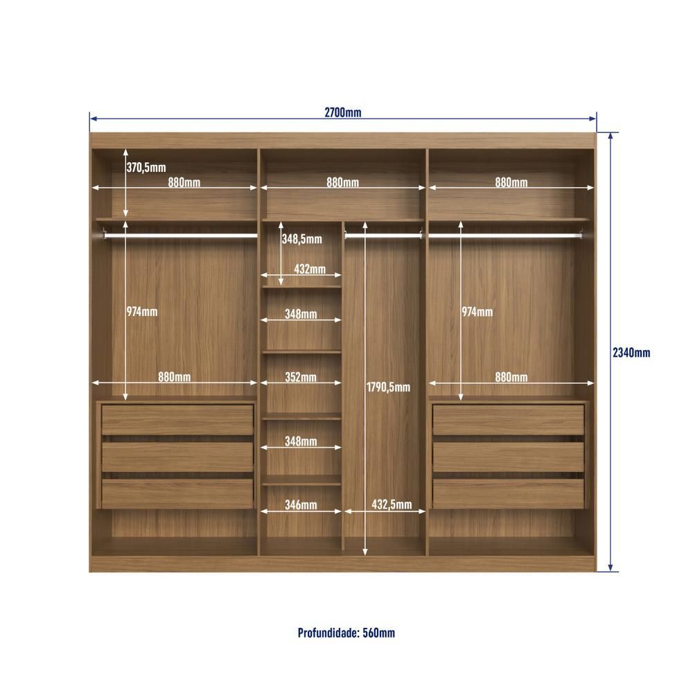 Encontraproduto.com.br - Guarda-roupa Casal 6 Portas 6 Gavetas Naturalle/cristalo