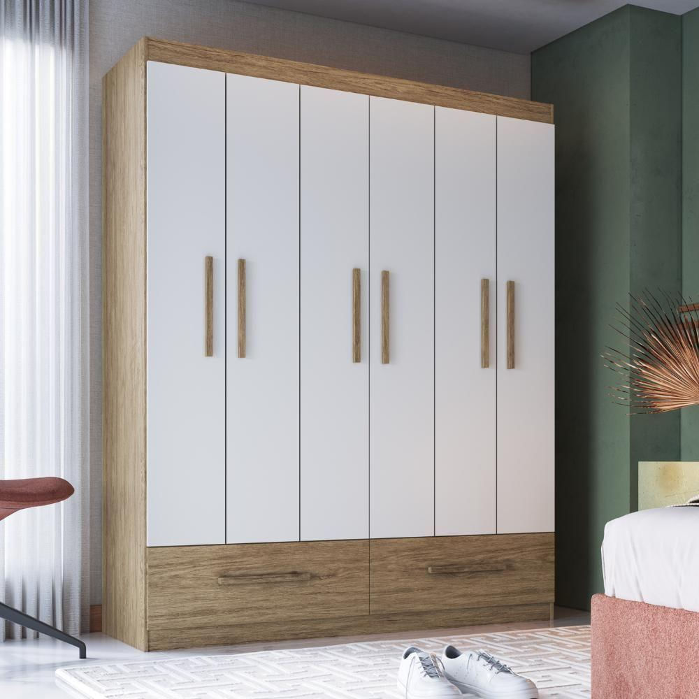 Guarda Roupa Casal 6 Portas 2 Gavetas Rp2622 Decibal Wood Branco Off