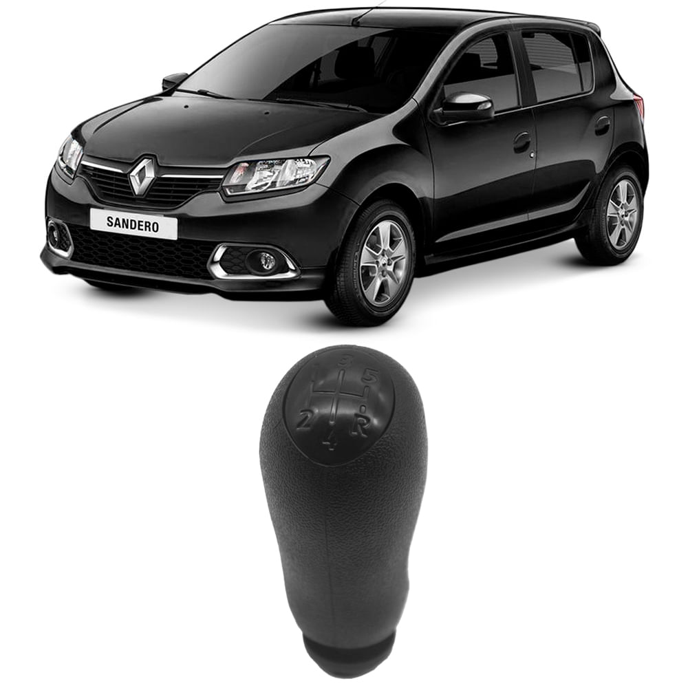 Encontraproduto.com.br - Manopla Bola Câmbio Duster Logan Sandero 5 Marchas Preto Com Bucha Com Tampa Preta