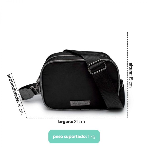 Encontraproduto.com.br - Bolsa Midi Transversal Preta Alcas Lurex