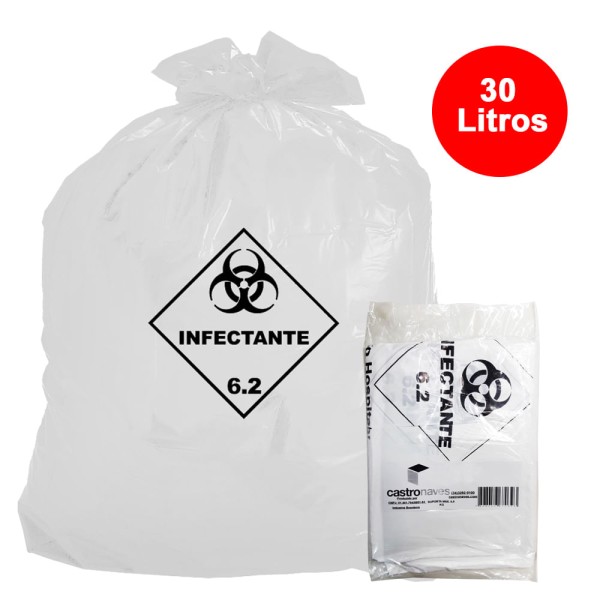 Encontraproduto.com.br - Saco para Lixo 30 Litros na Cor Branco - Infectante - Pacote com 25 unidades