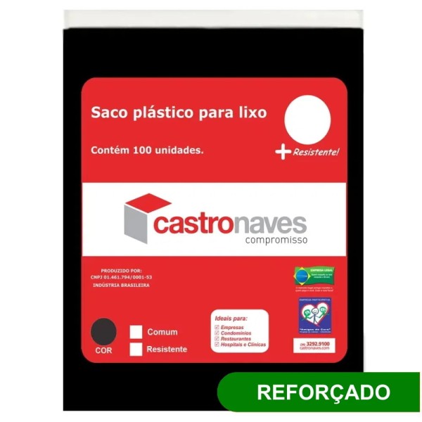 Encontraproduto.com.br - Saco para Lixo 60 Litros Reforçado na Cor Preto - Pacote com 100 Unidades