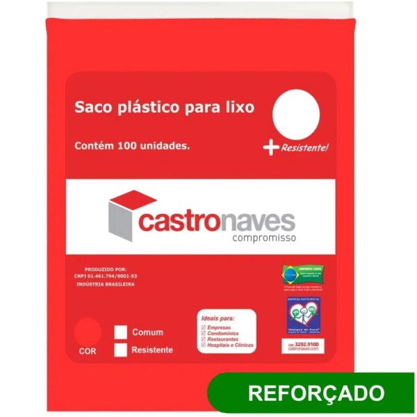 Saco para Lixo 105 Litros Vermelho Reforçado 80x90cm C/100