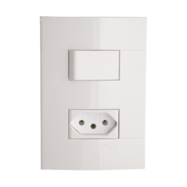 Encontraproduto.com.br - Conjunto De Interruptor Paralelo + Tomada 2p+T Decor  Electric Branco PRM044004721 - Schneider.