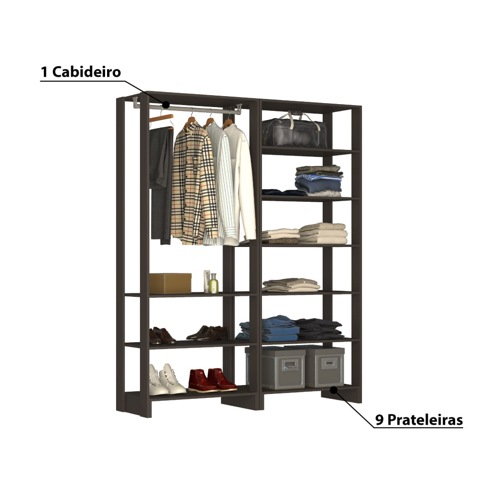 Encontraproduto.com.br - Closet Yes Com Cabideiro e 9 Prateleiras Nova Mobile