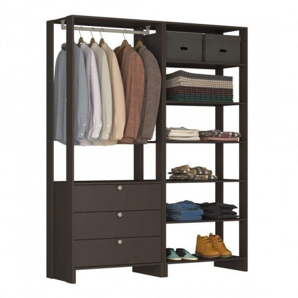 Encontraproduto.com.br - Closet Yes Com Cabideiro 3 Gavetas e 7 Prateleiras Nova Mobile