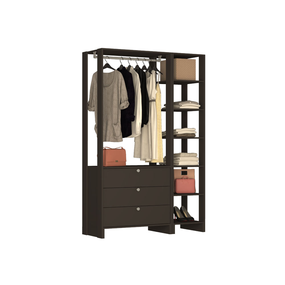 Smart Closet Yes Com Cabideiro 3 Gavetas e 7 Prateleiras Nova Mobile