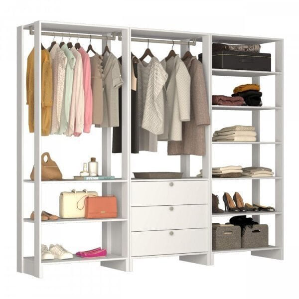 Encontraproduto.com.br - Estante Closet Yes com 2 Cabideiros e 3 Gavetas - Branco
