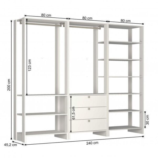 Encontraproduto.com.br - Estante Closet Yes com 2 Cabideiros e 3 Gavetas - Branco