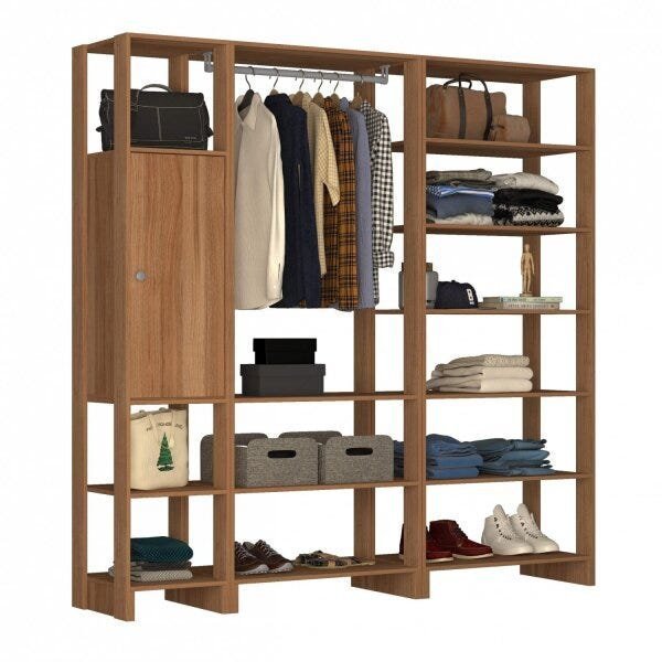 Encontraproduto.com.br - Closet Multi Yes Com Cabideiro Porta e 12 Prateleiras Nova Mobile