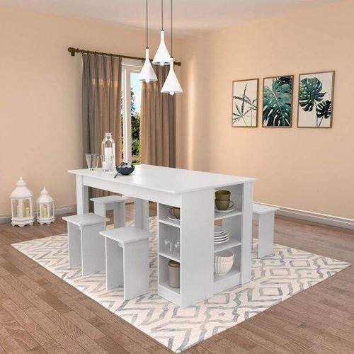 Encontraproduto.com.br - Mesa Nova Móbile Multi com 4 Bancos, Nicho e Prateleira
