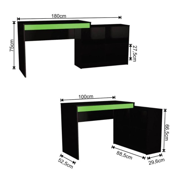 Encontraproduto.com.br - Mesa Escrivaninha Gamer com 4 Nichos B24 - Preto/Verde