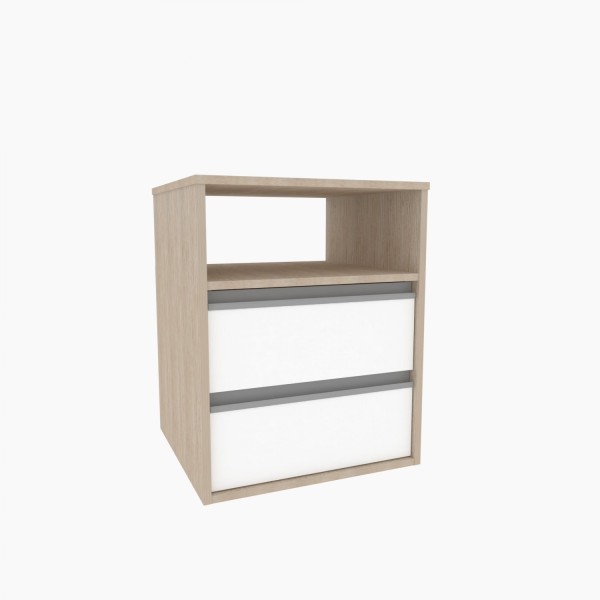 Encontraproduto.com.br - Mesa de Cabeceira com 2 Gavetas e 1 Nicho - Branco/Carvalho