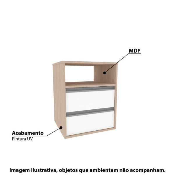 Encontraproduto.com.br - Mesa de Cabeceira com 2 Gavetas e 1 Nicho - Branco/Carvalho