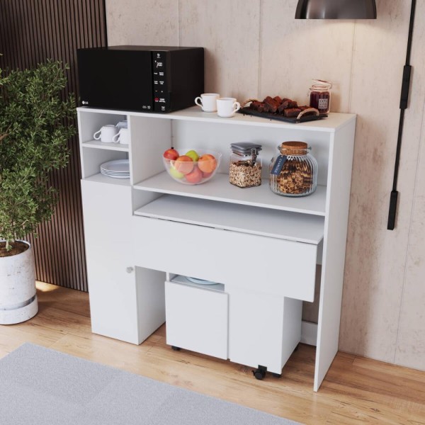 Encontraproduto.com.br - Armário Lateral com Mesa Dobrável Berlim Branco Nova Móbile