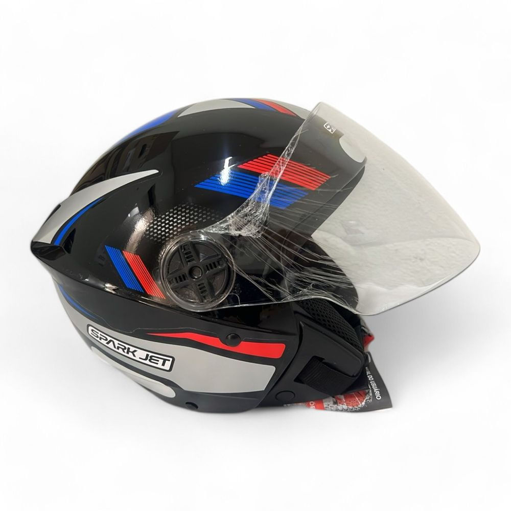 Encontraproduto.com.br - Capacete Spark Jet Sting 58 Preto Com Prata EBF