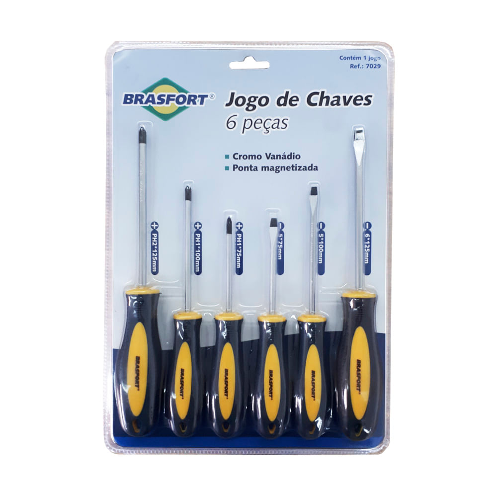 Encontraproduto.com.br - Jogo de Chaves Philips e Fenda Brasfort 6 Peças