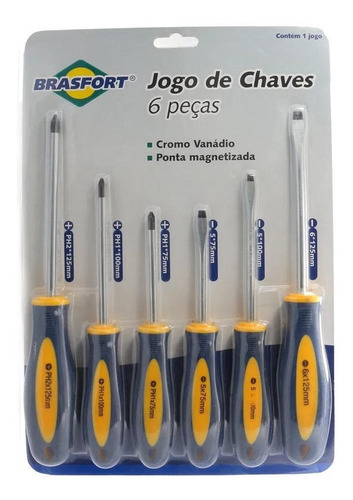 Jogo de Chaves Philips e Fenda Brasfort 6 Peças