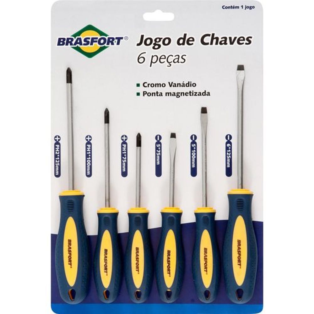 Encontraproduto.com.br - Jogo de Chaves Philips e Fenda Brasfort 6 Peças