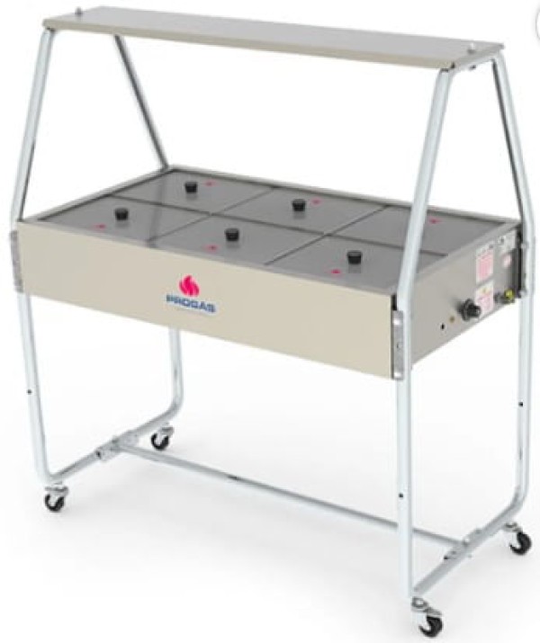 Mesa Buffet Self-Service Progás para Aquecimento 6 Cubas com tampa de vidro, Inox - PRB-06GN - 220V