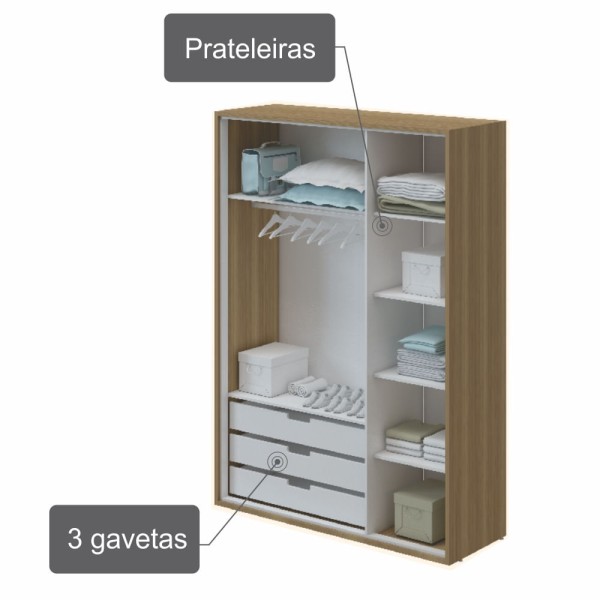 Encontraproduto.com.br - Roupeiro para Bebês 3 Portas e 3 Gavetas com Cabideiro Carvalho Avelã 100% MDF