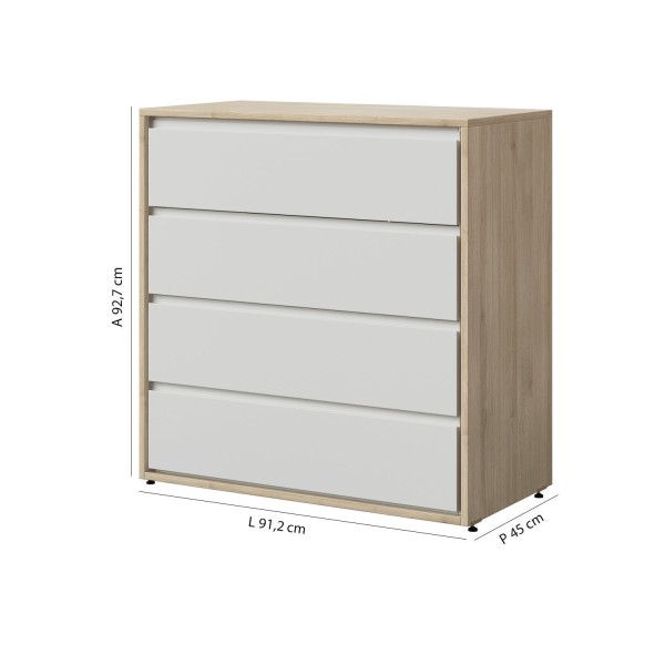 Encontraproduto.com.br - Cômoda Infantil Sol e Mar com 4 Gavetas - Branco/Treviso