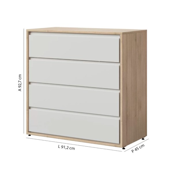 Encontraproduto.com.br - Cômoda Infantil Sol e Mar com 4 Gavetas - Branco/Treviso