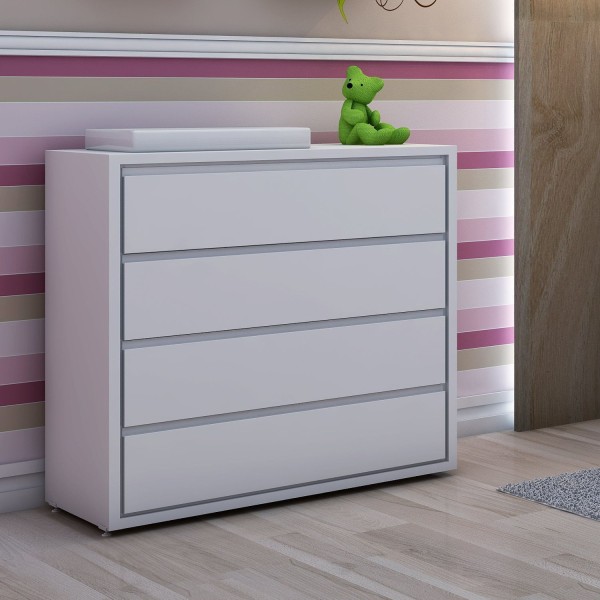 Encontraproduto.com.br - Cômoda Infantil Sol e Mar com 4 Gavetas - Branco