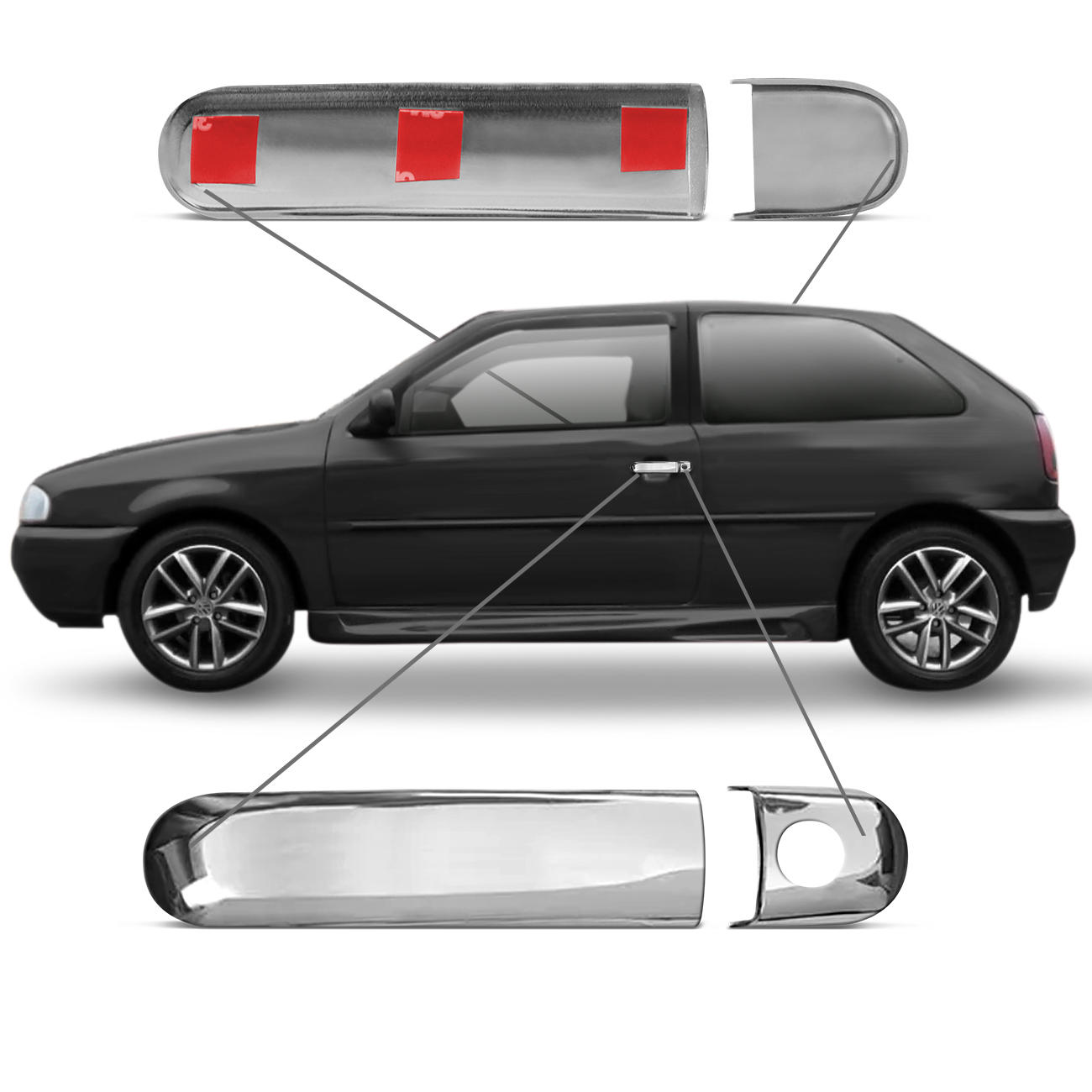 Encontraproduto.com.br - Aplique Cromado Maçaneta Gol G3 2000 a 2005 G4 2006 a 2009 2 Portas Encaixe Perfeito