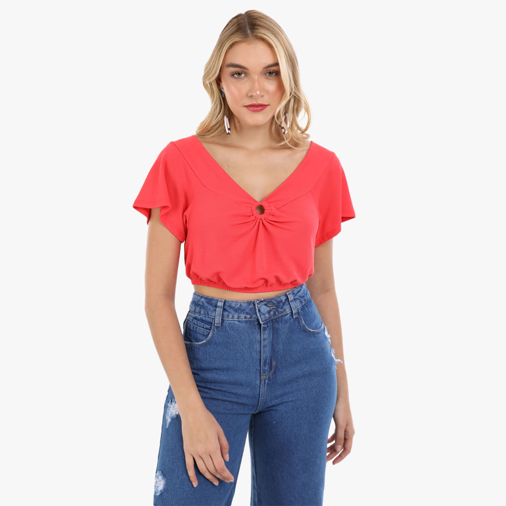 Encontraproduto.com.br - Cropped Piquet com Argola