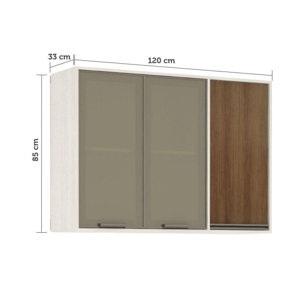 Encontraproduto.com.br - Armário Aéreo De Cozinha 120 Cm 1 Porta Fechada 2 Portas Com Vidro Reflecta Linea Luciane Móveis