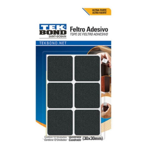 Feltro Quadrado 30mm Preto Ca com 12 Un - Tekbond