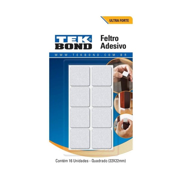 Feltro Quadrado 22mm Branco Cart com 16 Un - Tekbond