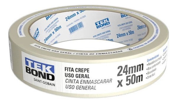 Encontraproduto.com.br - Fita Crepe Uso Geral 24mm x 50m Tekbond
