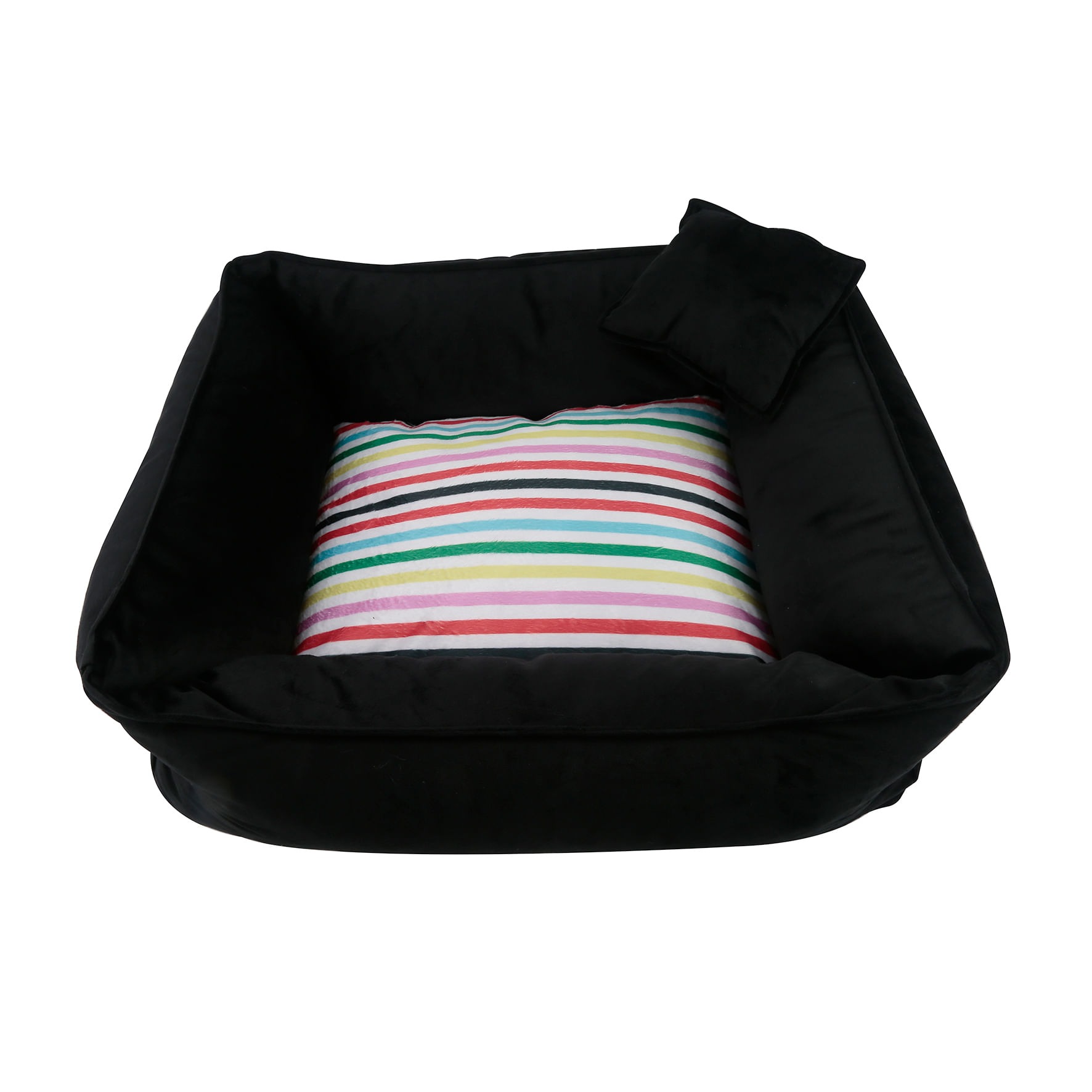Encontraproduto.com.br - Cama Pet Preta Com Listras Coloridas  M - Acasa Cama Pet Preta Com Listras Coloridas - Acasa