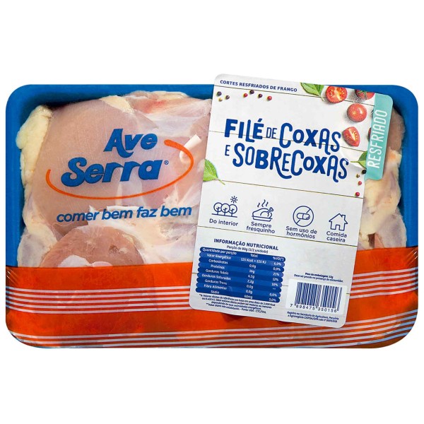 Encontraproduto.com.br - Filé de Coxas e Sobrecoxas de Frango Resfriado Ave Serra 700g