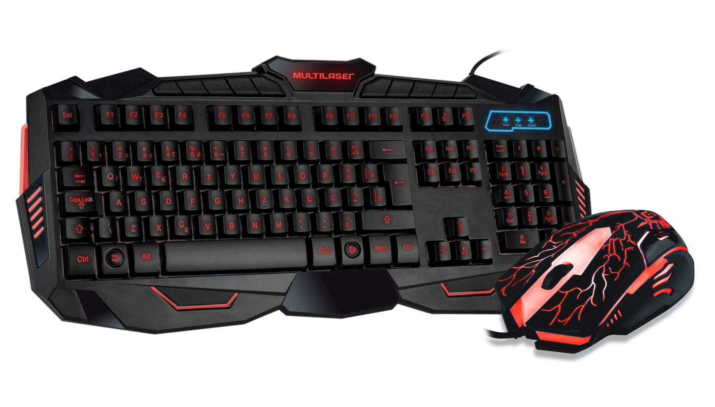 Encontraproduto.com.br - Teclado e Mouse Gamer Com Hotkeys Multimidia LED Azul Multilaser - TC195