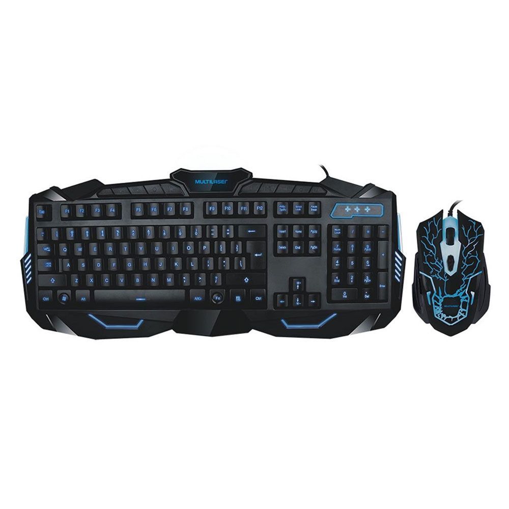 Encontraproduto.com.br - Teclado e Mouse Gamer Com Hotkeys Multimidia LED Azul Multilaser - TC195
