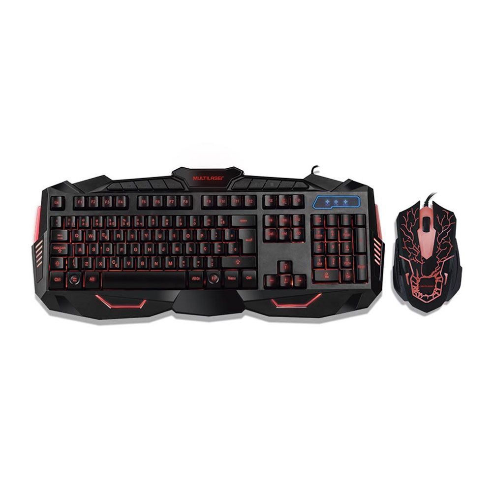 Encontraproduto.com.br - Teclado e Mouse Gamer Com Hotkeys Multimidia LED Azul Multilaser - TC195