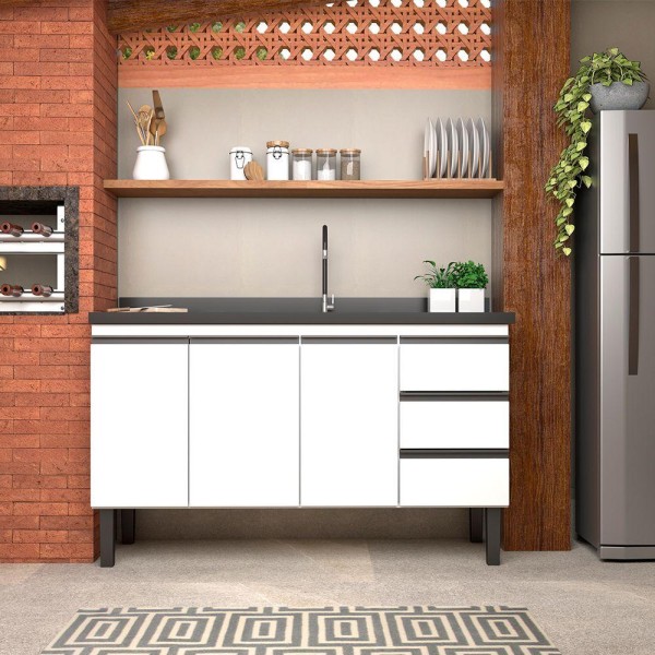 Encontraproduto.com.br - Gabinete De Cozinha 150 Em Aço Netuno 3 Gavetas Branco