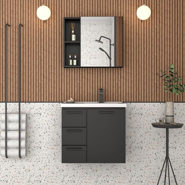 Encontraproduto.com.br - Gabinete em Aço com Tampo 60cm para Banheiro Ameixa Preto - Cozimax