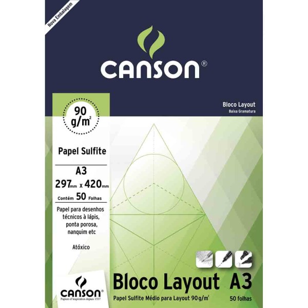 Encontraproduto.com.br - Bloco Layout 090 g/m² Técnico A-3 29,7 x 42,0 cm com 50 Folhas Canson